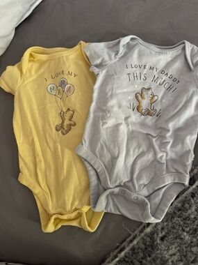 GAP Baby One-Piece Set in Yellow and Light Gray with Bear Graphics